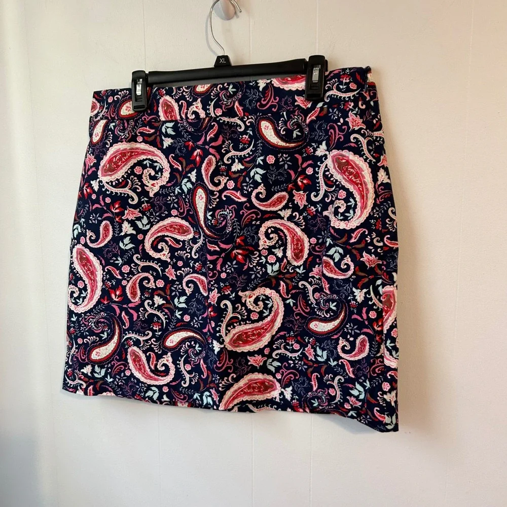 Talbots‎ Womens Navy Blue Pink Paisley Cotton Blend Pencil Skirt Size 14